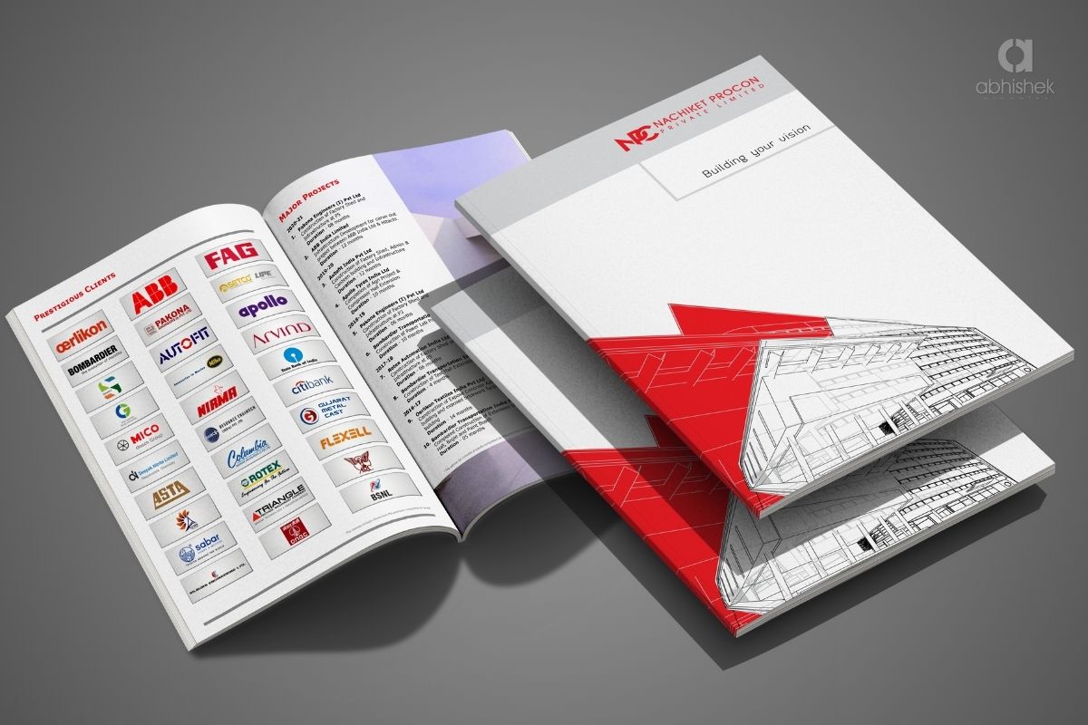 Construction Company Profile Design with Prestigious Clients & Projects Construction company profile brochure with client list and project showcase