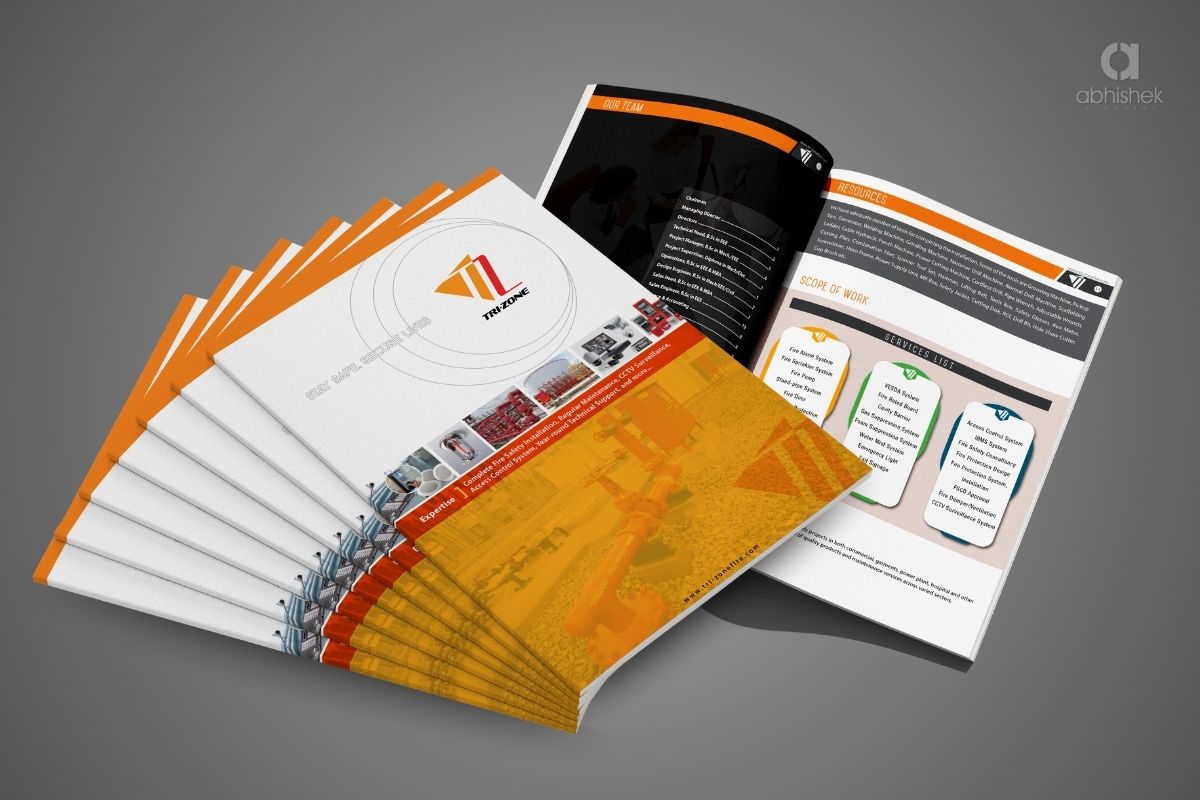 Fire Safety & Security Systems Company Profile Design Fire safety solutions company profile with service list and equipment visuals