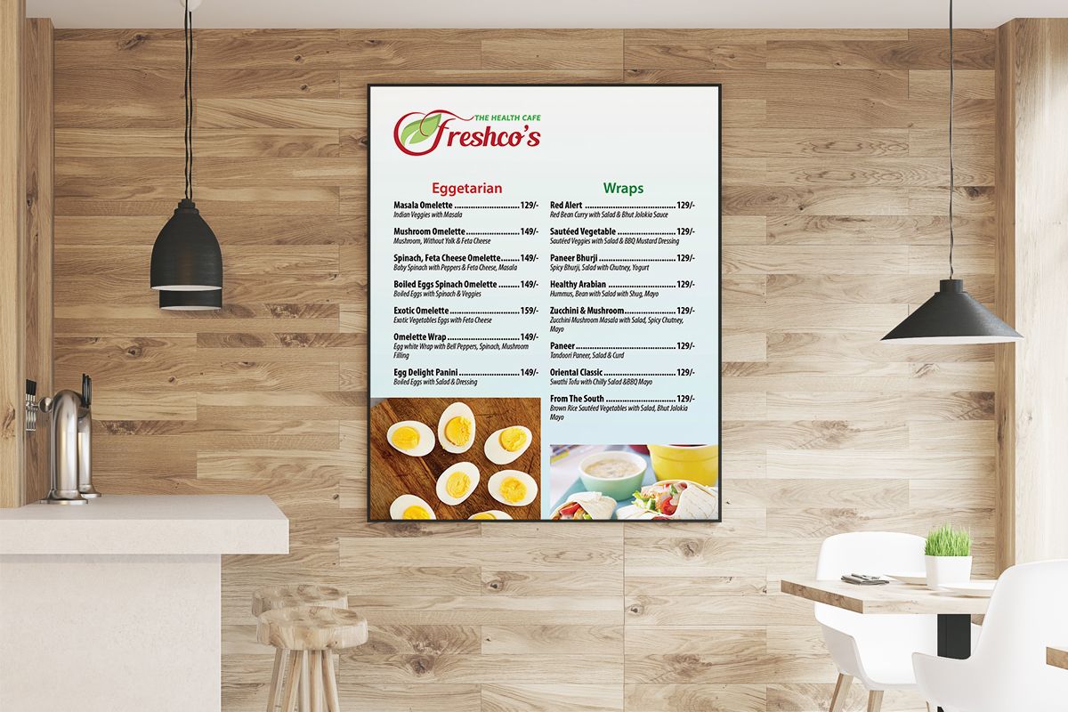 Restaurant wall menus design | Cafe wall menus design | Restaurant wall menus ideas | Cafe Menu Board | Design In-Store Wall Menu for freshcos cafe Vadodara