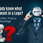 Businessman with profit-focused mindset and question mark figure highlighting the advantage of knowing what you want in a logo – Abhishek Graphics, Custom logo design services, logo designer, expert logo design tips