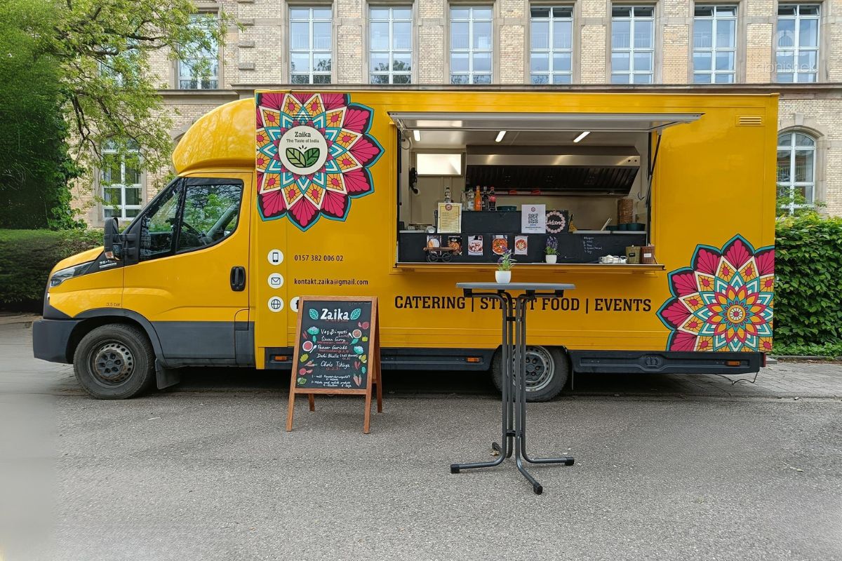 Food Truck Exterior Branding and Design Concept food truck exterior branding design, street food truck graphics, mobile kitchen branding illustration