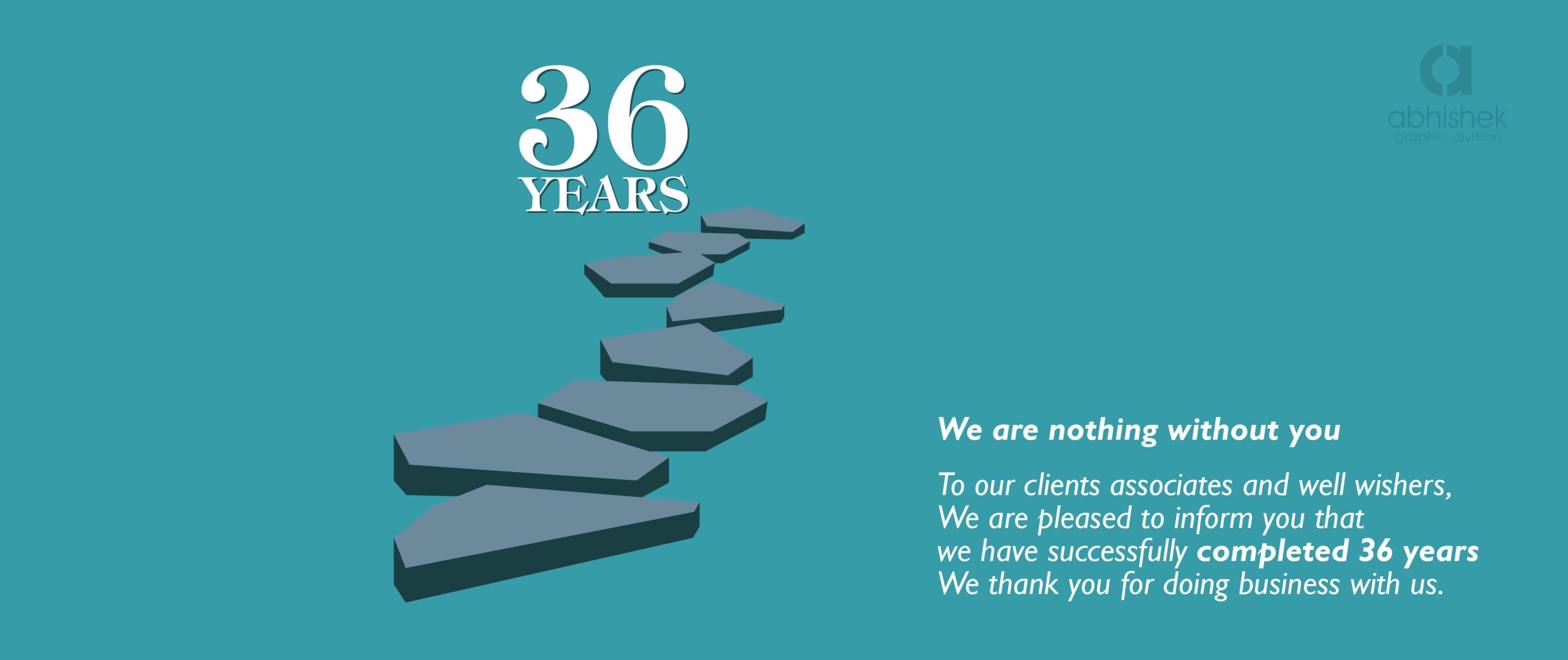36 years milestone of Abhishek Graphics graphic design agency showcasing long-term creative journey