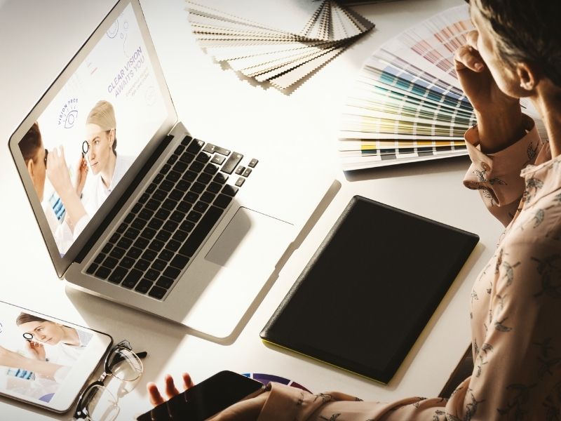 pharma branding workspace, medical branding design setup, healthcare marketing design desk, pharma visual communication planning image