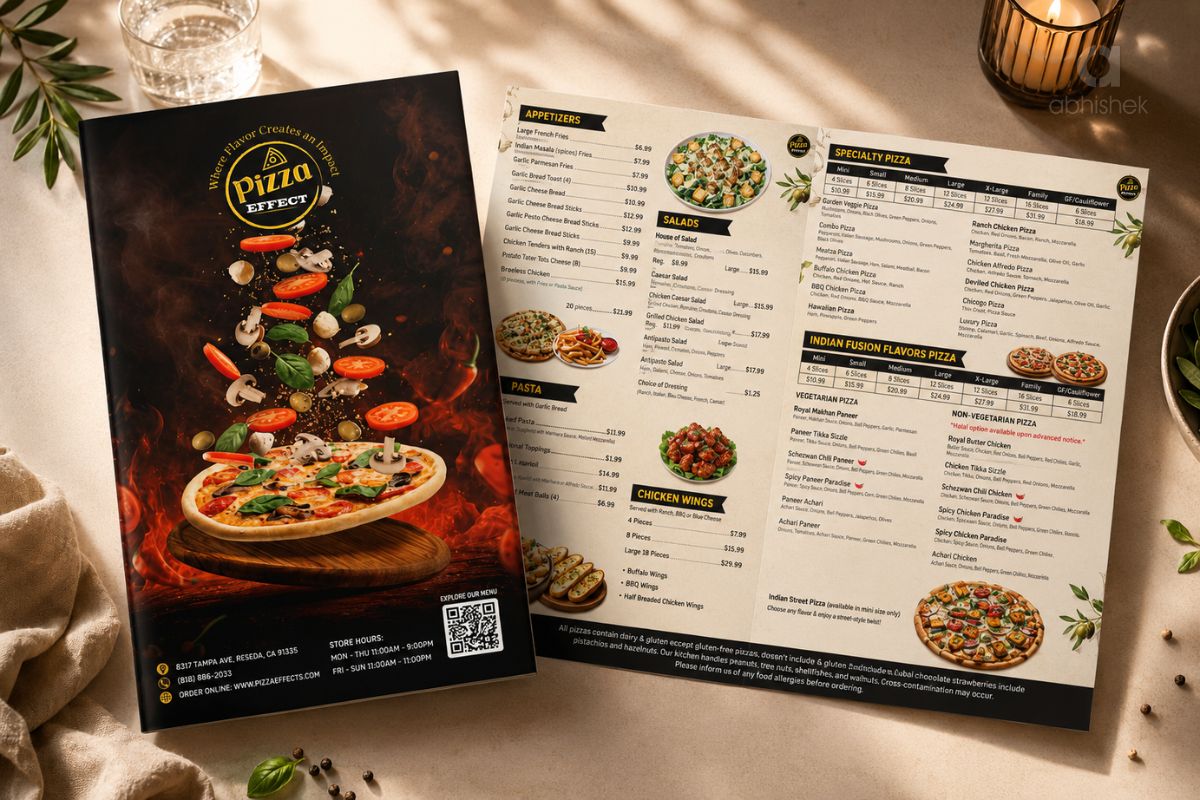 Pizza Restaurant Menu Design for USA Food Business
