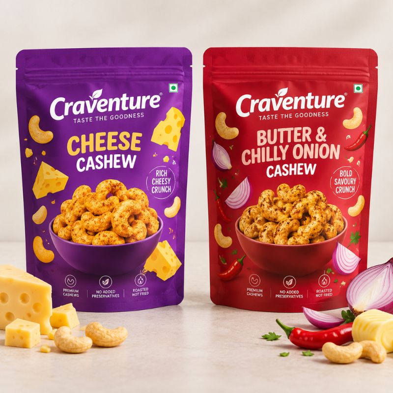 cashew packaging design, cashew pouch design, flavoured cashew packaging, food pouch packaging design, FMCG packaging design, snack packaging design, dry fruit packaging design, flexible pouch design, food packaging design, product packaging design